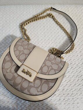 Coach Alie Mini Saddle Convertible Crossbody Bag Signature Jacquard Brass/Stone